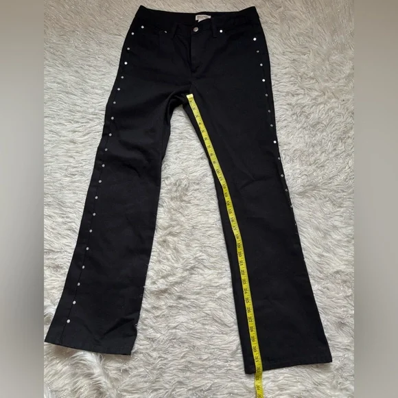 Michael Michael Kors Black Women’s Flare Stud Side Button pants Jeans Size 6 - Picture 15 of 16